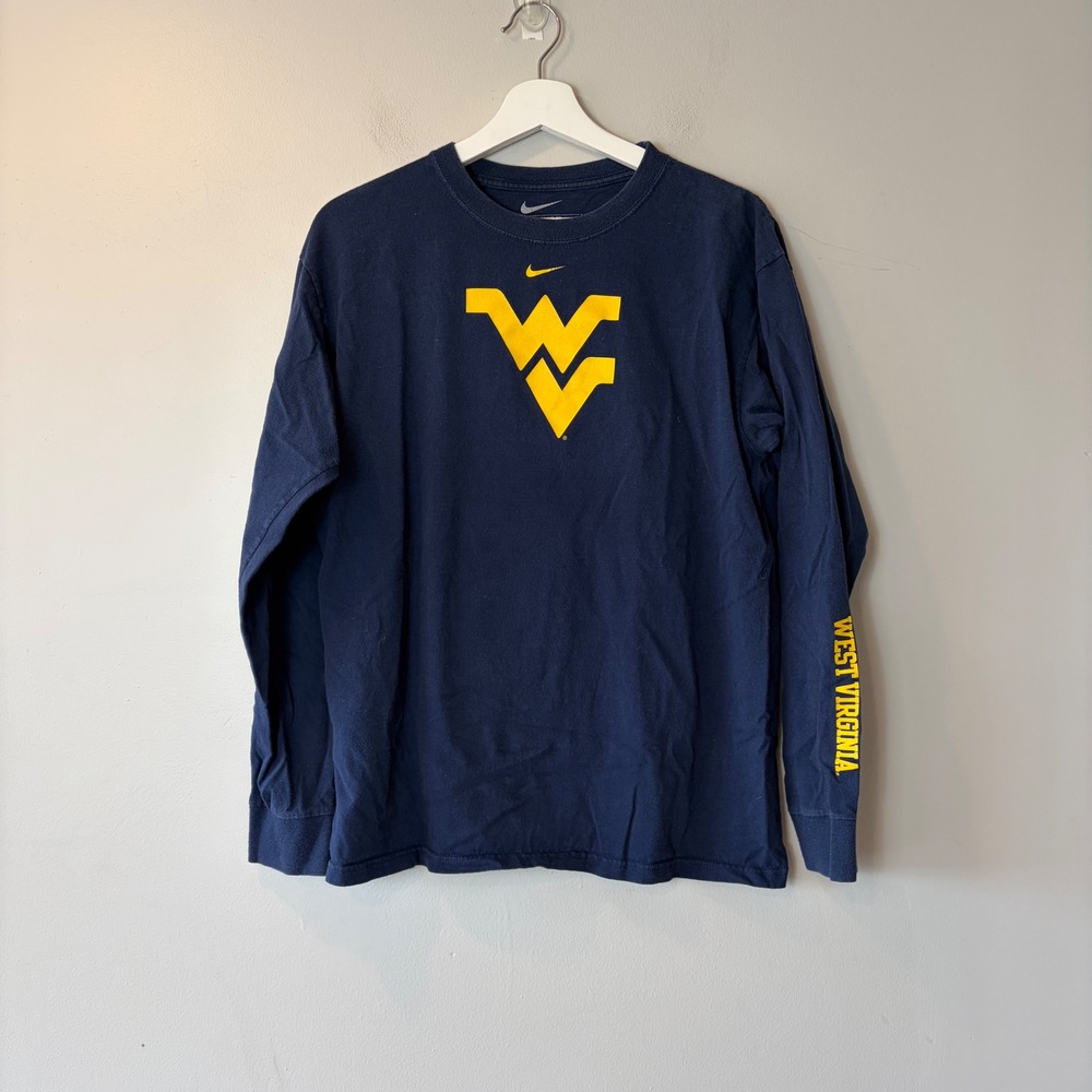 Nike West Virginia Mountaineers Long Sleeve Shirt Men's Small Navy Blue WVU Tee